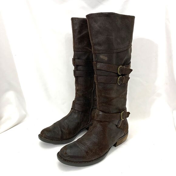 Born Women 8 M Boots Suede Knee High - Low Heel Riding Boots Dark Brown D70723 - Picture 6 of 16